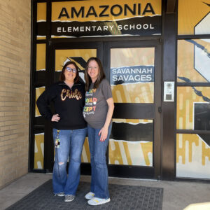 Northwest Missouri State students Mandy Crider and Dara Shanks at Amazonia Elementary